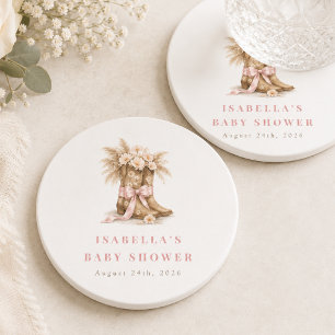Dessous-de-verre Rond En Papier Bottes de Cowgirl Florales Coquette Rose Bébé Fill