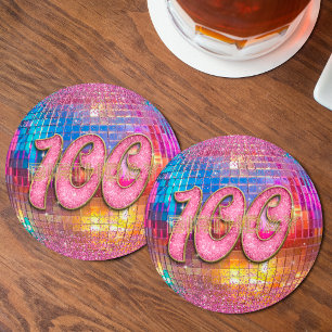 Dessous-de-verre Rond En Papier Boule à facettes disco Miroir Paillettes roses Or