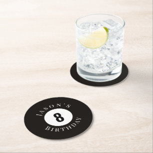 Dessous-de-verre Rond En Papier Boule de billard noire personnalisée pour annivers