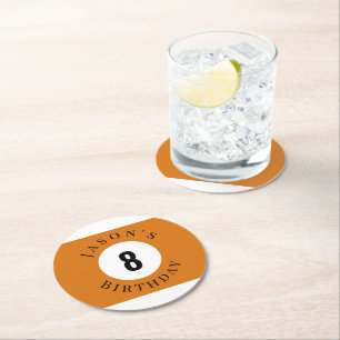 Dessous-de-verre Rond En Papier Boule de Billard Orange Personnalisée Anniversaire