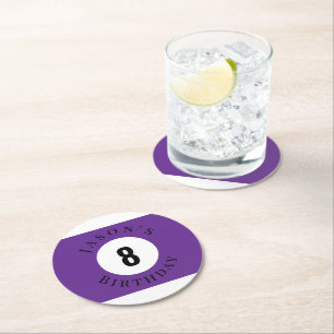 Dessous-de-verre Rond En Papier Boule de Billard Personnalisée Violette pour Anniv