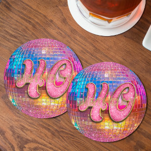 Dessous-de-verre Rond En Papier Boule disco à paillettes dorées et roses pour 40e