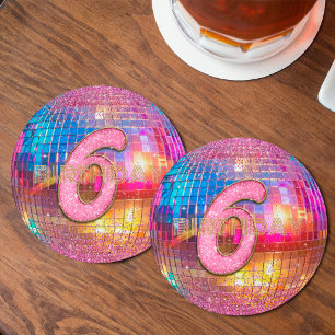 Dessous-de-verre Rond En Papier Boule disco pailletée rose or pour 6ème anniversai