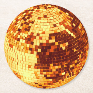 Dessous-de-verre Rond En Papier Boule disco rétro scintillement paillettes or anni