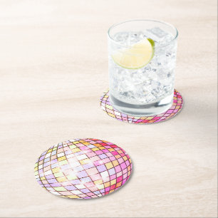 Dessous-de-verre Rond En Papier Boule Disco Rose