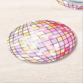 Dessous-de-verre Rond En Papier Boule Disco Rose (Incliné)