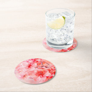 Dessous-de-verre Rond En Papier Boules de fleurs de cerisier d'aquarelle