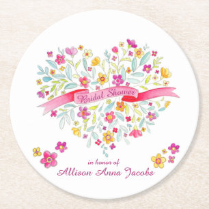 Dessous-de-verre Rond En Papier Bouquet de coeur fleurs grilles de douche