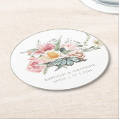 Dessous-de-verre Rond En Papier Bouquet Spring | Tulipe et papillon aquarelle (Incliné)