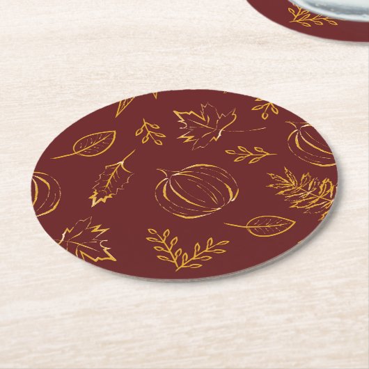Dessous-de-verre Rond En Papier Bourgogne Automne Citrouilles et Feuilles Thanksgi (Incliné)