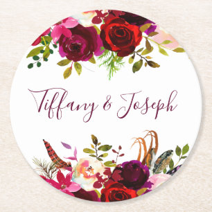 Dessous-de-verre Rond En Papier Bourgogne Elégant jardin de printemps floral Maria