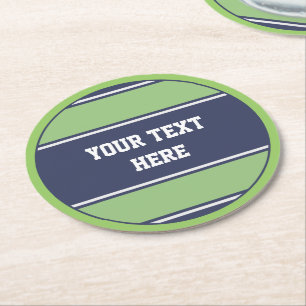 Dessous-de-verre Rond En Papier BOUTON Bandes RONDES bleu mat vert + votre texte