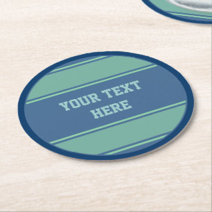 Dessous-de-verre Rond En Papier BOUTON Bandes RONDES bleu océan vert + votre texte