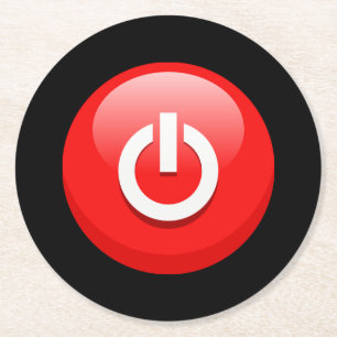 Dessous-de-verre Rond En Papier Bouton d'alimentation rouge géant