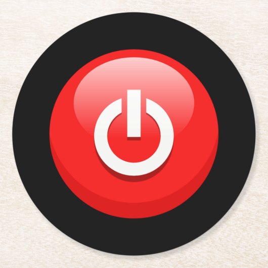 Dessous-de-verre Rond En Papier Bouton d'alimentation rouge géant (Devant)