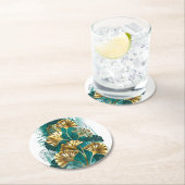 Dessous-de-verre Rond En Papier Branche avec Feuilles d'or Ginko Biloba (En situation)