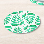 Dessous-de-verre Rond En Papier Branches d'aquarelle simples - vert (Incliné)