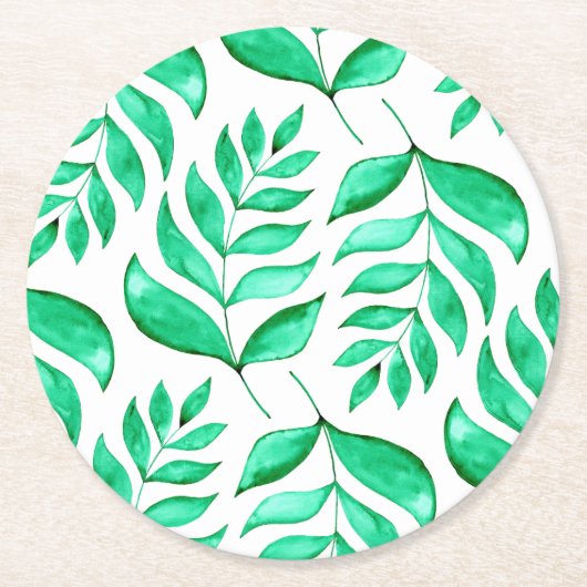 Dessous-de-verre Rond En Papier Branches d'aquarelle simples - vert (Devant)