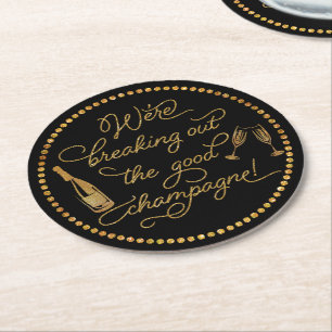Dessous-de-verre Rond En Papier Breaking Out The Good Champagne Gold & Black Party