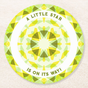 Dessous-de-verre Rond En Papier Bright Yellow Green Star Baby shower de révélation
