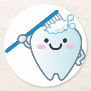 Dessous-de-verre Rond En Papier Brossage de dents de caricature avec brosse à dent