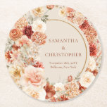 Dessous-de-verre Rond En Papier Brosse en cuivre tendance et fleurs bordeaux sauge<br><div class="desc">Imaginez ceci : un mélange fantaisiste de terracotta boho, de fleurs bordeaux profondes et de feuilles d'eucalyptus parfumés magnifiquement entrelacés sur un design dessous de verre adapté à une suite de papeterie mariage rêveuse. Ce design complexe et charmant capte sans effort l'essence de l'élégance de la nature, donnant le ton...</div>
