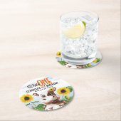 Dessous-de-verre Rond En Papier Brown vache tournesol fille premier anniversaire (En situation)