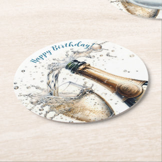 Dessous-de-verre Rond En Papier Bubbly champagne Joyeux anniversaire