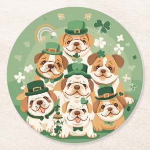 Dessous-de-verre Rond En Papier Bulldogs anglais de la Saint-Patrick