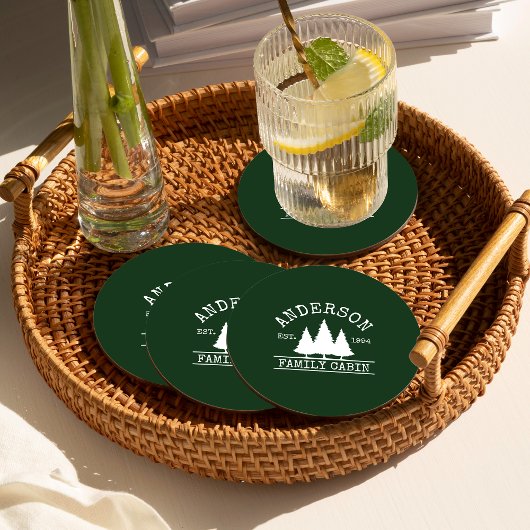 Dessous-de-verre Rond En Papier Cabine Nom de famille Forest Green