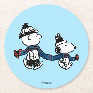 Dessous-de-verre Rond En Papier cacahuètes   Joyeux Noël Snoopy & Charlie Brown