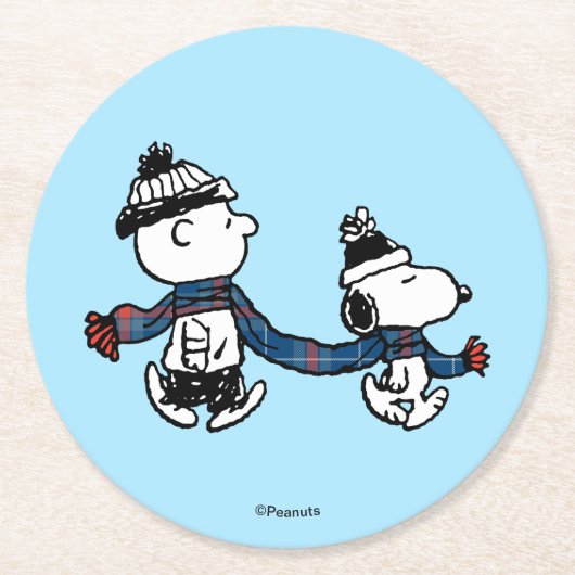 Dessous-de-verre Rond En Papier cacahuètes | Joyeux Noël Snoopy & Charlie Brown (Devant)