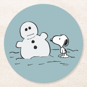 Dessous-de-verre Rond En Papier cacahuètes   Snoopy Construit Un Snowman