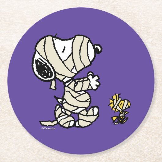 Dessous-de-verre Rond En Papier cacahuètes | Snoopy et Woodstock Mummies (Devant)