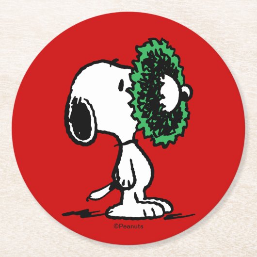 Dessous-de-verre Rond En Papier cacahuètes | Snoopy pour les fêtes (Devant)