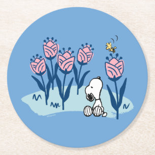 Dessous-de-verre Rond En Papier cacahuètes Snoopy & Woodstock Flower Garden