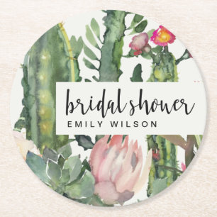 DESSOUS-DE-VERRE ROND EN PAPIER CACTI FAUNA FÊTE DE L'MARIÉE DU DÉSERT FLORAL BOHO