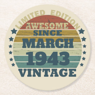 Dessous-de-verre Rond En Papier Cadeau personnalisé vintage 80e anniversaire