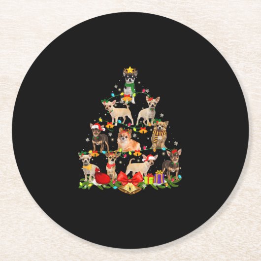 Dessous-de-verre Rond En Papier Cadeaux Amoureux de les chiens Chihuahua Arbre Lum (Devant)