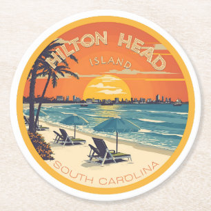 Dessous-de-verre Rond En Papier Cadeaux de voyage vintage phare de l'île de Hilton