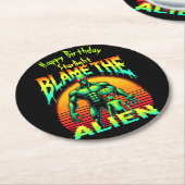 Dessous-de-verre Rond En Papier Cadre de coucher de soleil dynamique Alien vert (Incliné)