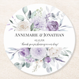 Dessous-de-verre Rond En Papier Cadre floral rustique lavande violet blanc