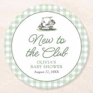 Dessous-de-verre Rond En Papier Cadre Vert Sauge Golf Nouveau au Club Baby Shower