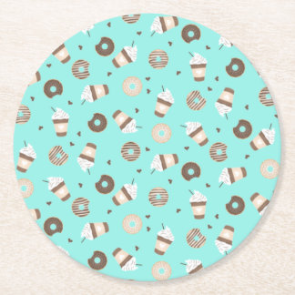 Dessous-de-verre Rond En Papier Café Frappuccino Motif de beignets