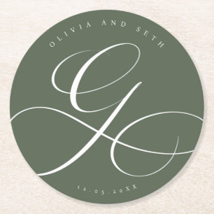 Dessous-de-verre Rond En Papier Calligraphie Élégante “G” Mariage Sage