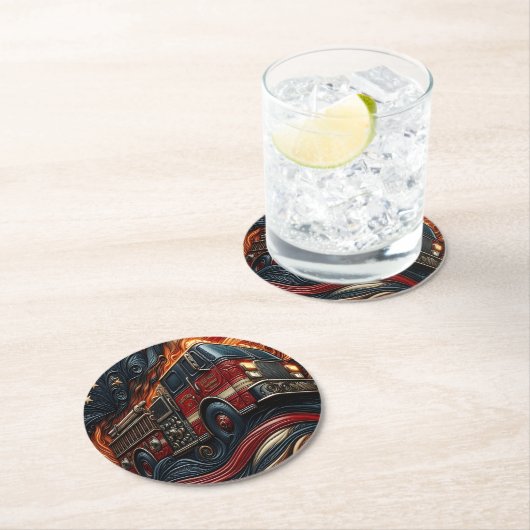 Dessous-de-verre Rond En Papier Camion classique en cuir imitation (En situation)