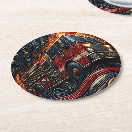 Dessous-de-verre Rond En Papier Camion classique en cuir imitation (Incliné)