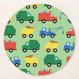 Dessous-de-verre Rond En Papier Camions Voitures Cute 1er Anniversaire Thème de fê