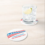 Dessous-de-verre Rond En Papier Campagne politique personnalisée Élection du drape<br><div class="desc">Customisez votre propre dessous de verre de papier du parti électoral de campagne politique en ajoutant votre propre nom ou un autre politicien sous ces étoiles et rayures en rouge,  blanc et bleu. Ajoutez un nom personnalisé pour le président américain en 2024 ou un autre bureau politique aux Etats-Unis.</div>