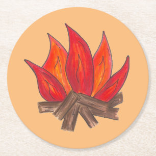 Dessous-de-verre Rond En Papier Camping Red Orange Campfire Camp d'été